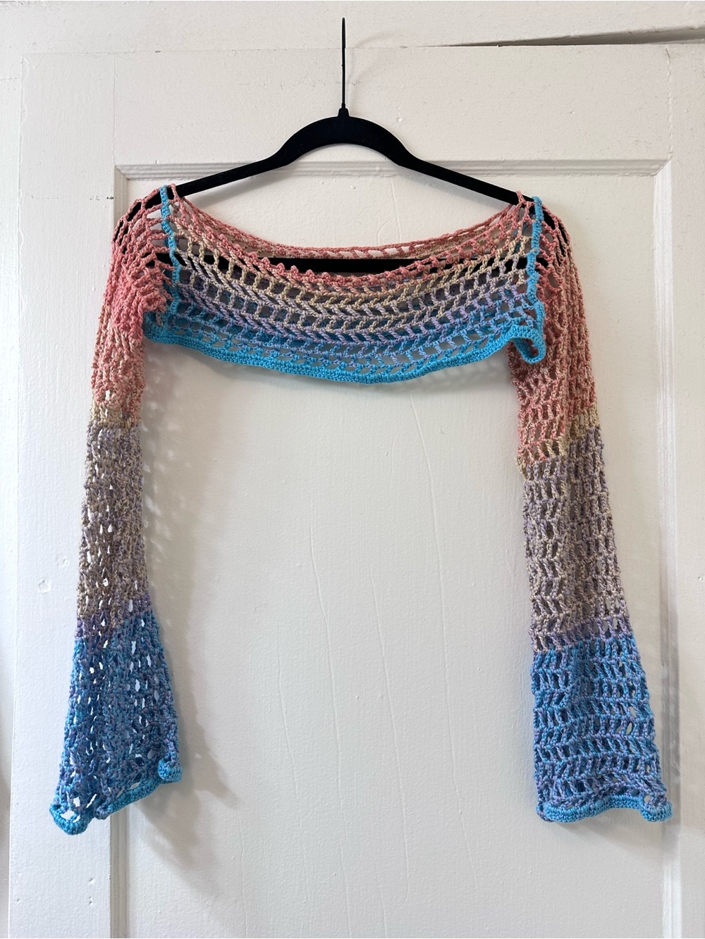 Hand knit Lightweight Crochet Open-Knit Shrug - Multicolor
